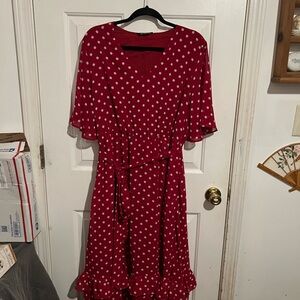 BloomChic Red Dress with White Polka Dots